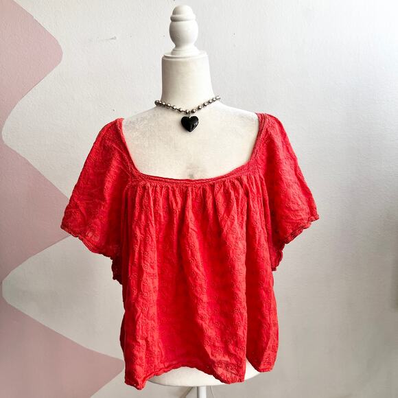 Anthropologie Orange Eyelet Flowy Top Sz XL Boho Cottagecore Bohemian - Picture 1 of 6